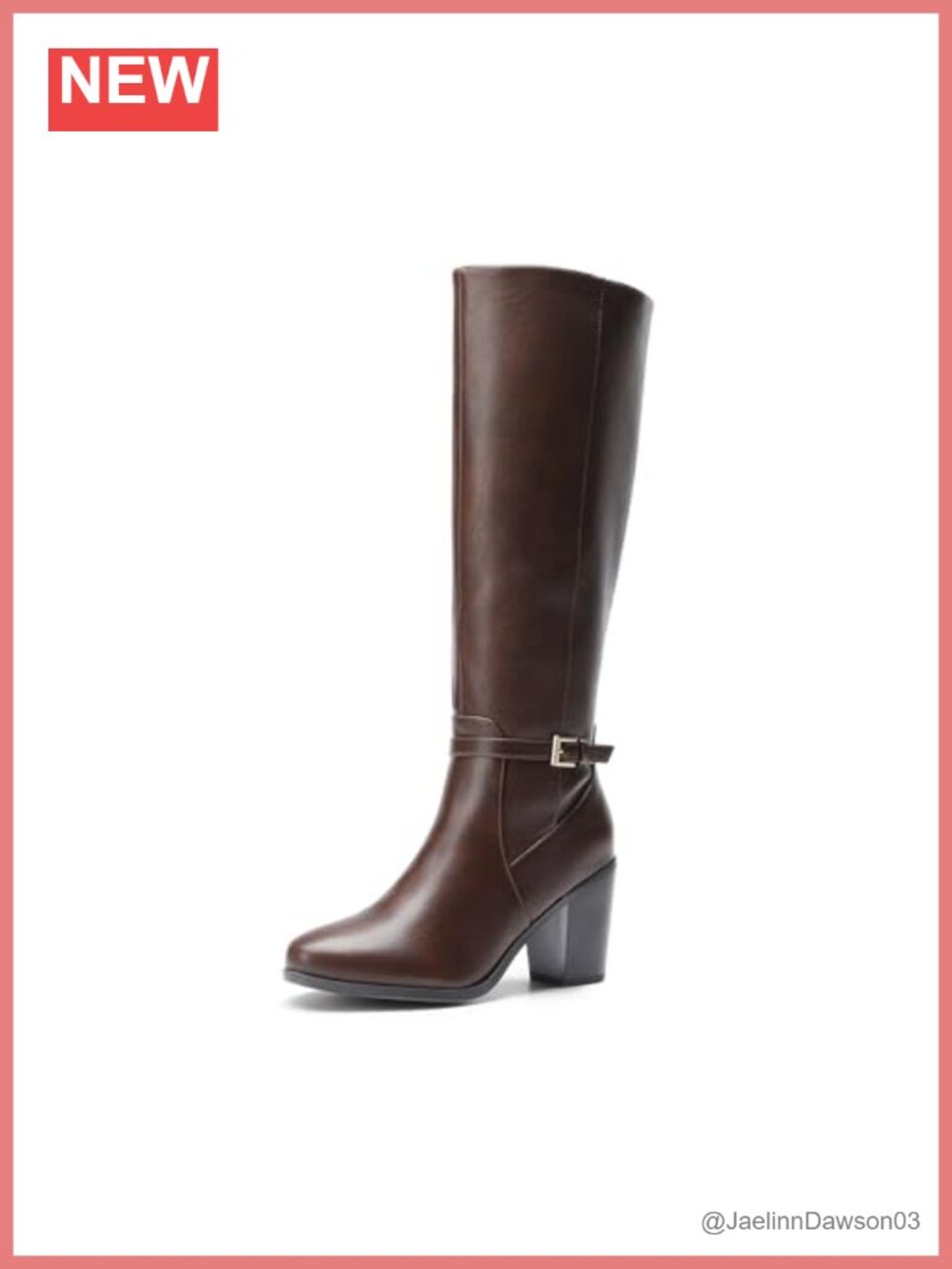 Women's Chunky Knee-High Boots Faux Leather Almond Toe Side Zip